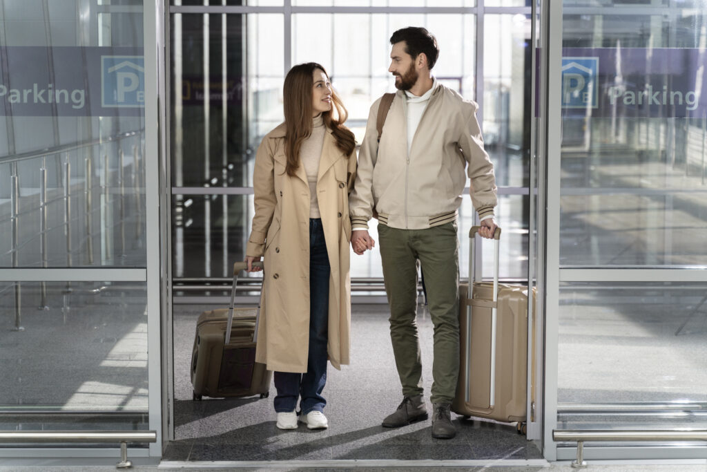 Gift - full shot happy couple traveling